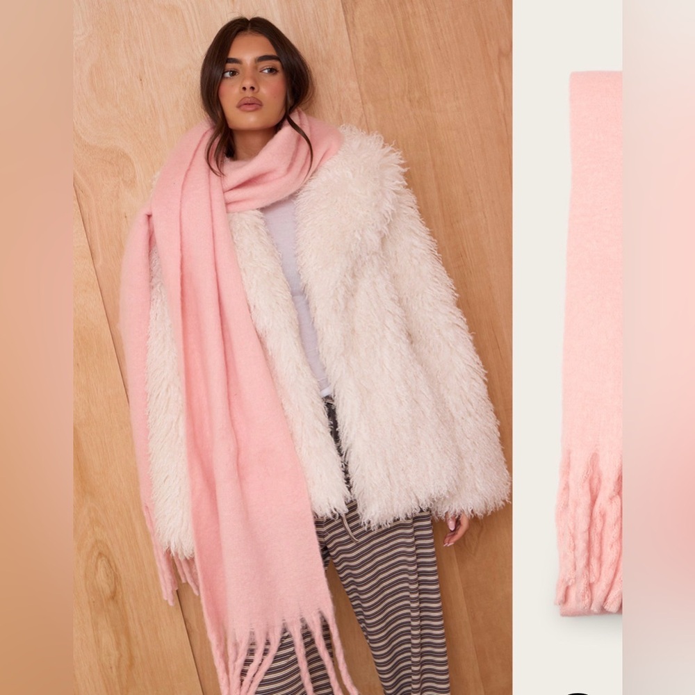 PRETTYLITTLETHING Powder Pink Brushed Knit Tassel Scarf NWT